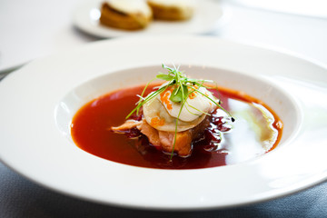 Beetroot soup with chicken