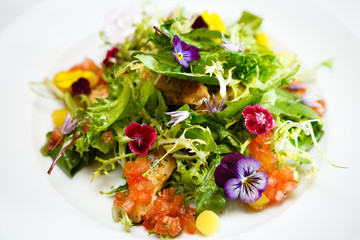 Green salad on a white plate