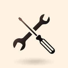 Vector Black Icon - Setting and Options Symbol. Crossed Wrench and Screwdriver