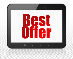 Finance concept: Tablet Pc Computer with Best Offer on display