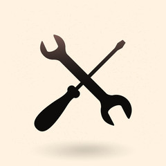 Vector Black Icon - Crossed Wrench and Screwdriver