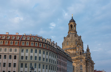 Fototapeta na wymiar Dresden Frauenkirche in city Dresden against sky