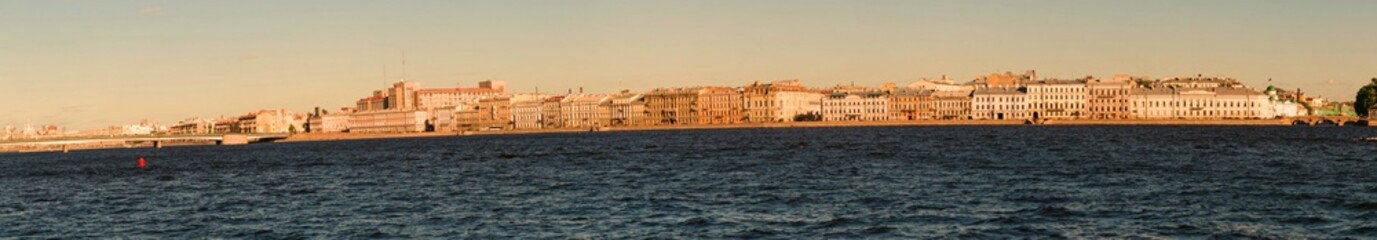 St. Petersburg, Russia - June 28, 2017: Panoramic view of the Neva River embankment in St. Petersburg.