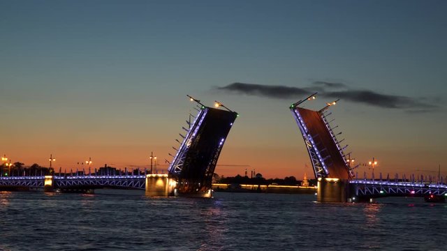 An open drawbridge in St. Petersburg. The Palace Bridge