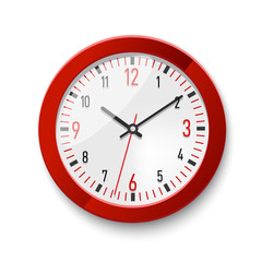 Red wall watch for promotion. Office accessories vector illustration mock up
