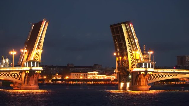 Drawbridge at night Saint-Petersburg, Russia