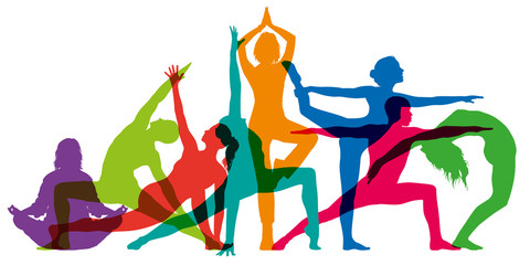yoga - fitness - corps - sport - gym - silhouette - zen - méditation - relaxation - attitude - obrazy, fototapety, plakaty