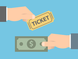 Buying ticket for money concept