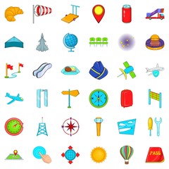 Great airport icons set, cartoon style