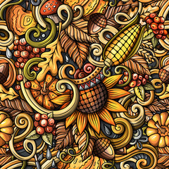 Cartoon doodles Autumn seamless pattern