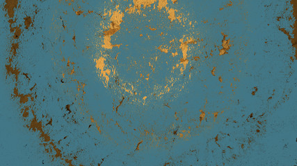 Yellow shabby painted wooden texture in blue green. Art noisy atmospherical background