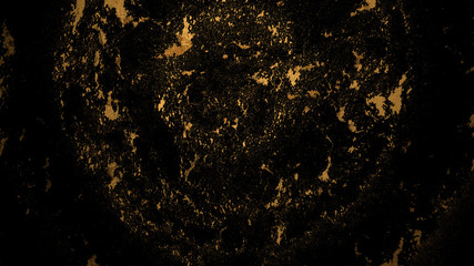 Yellow shabby round texture on a black background. Circle of various flying particles 