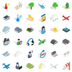 All day airport icons set, isometric style