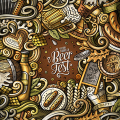 Cartoon cute doodles hand drawn Beer fest frame design