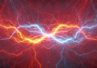 Naklejka premium Fire and ice lightning, plasma energy background