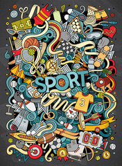 Cartoon cute doodles hand drawn Sport illustration - obrazy, fototapety, plakaty