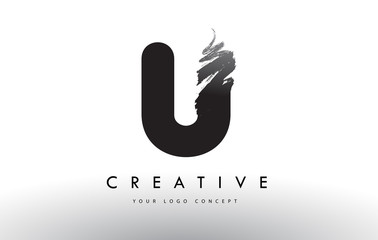 U Brushed Letter Logo. Black Brush Letters design with Brush stroke design. - obrazy, fototapety, plakaty