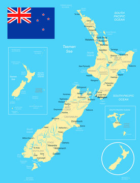 New Zealand - map and flag illustration