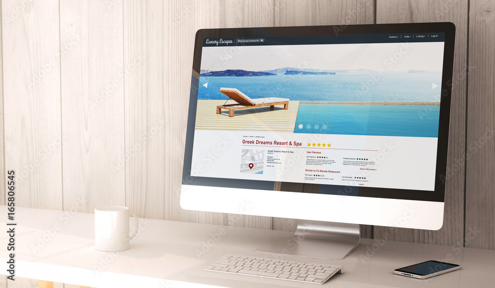 Poster desktop computer luxury resort and spa responsive website design