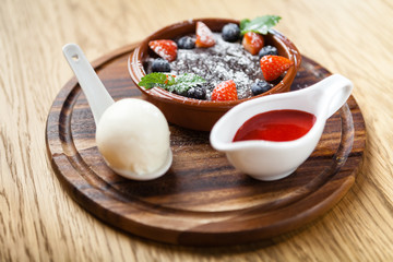 Chocolate dessert with ice cream