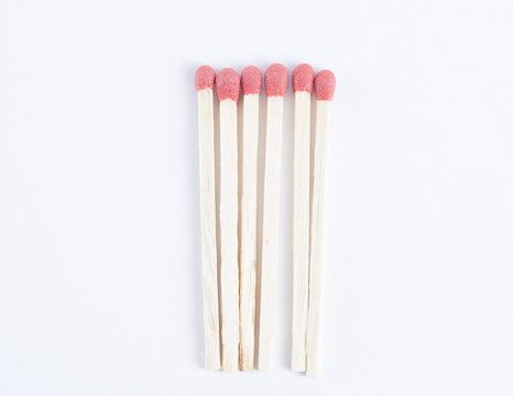 High angle of matches isolated on white.