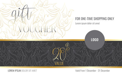 Premium gift certificate for a spa, beauty salon, shops, cosmetics and restaurants. Gift voucher. Discount card. Vector illustration of modern design.