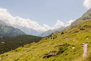 Naklejka premium Maloja, Via Engiadina, Wanderweg, Höhenweg, Grevasalvas, Silsersee, Oberengadin, Alpen, Graubünden, Sommer, Schweiz