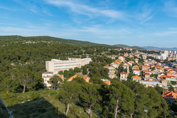 Aerial View of Sibenik old town panorama, view from Barone fortress: SIBENIK,CROATIA,May 28,2017