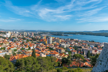 Fototapeta premium Aerial View of Sibenik old town panorama, view from Barone fortress: SIBENIK,CROATIA,May 28,2017