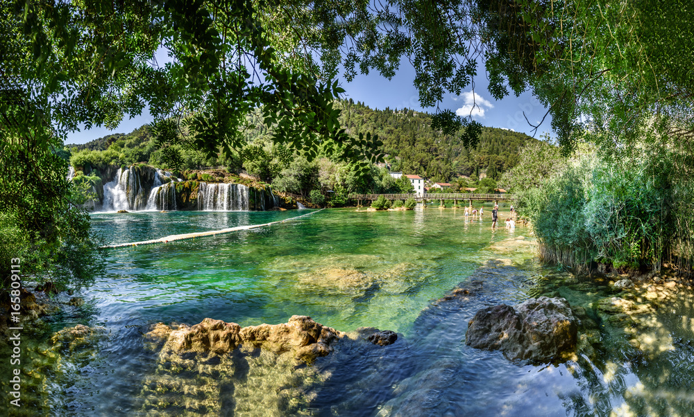 Wall mural panoramic view of waterfall skradinski buk in krka national park one of the most famous national par