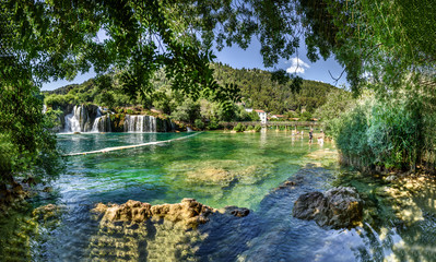 Panoramic View of waterfall Skradinski Buk in Krka National Park one of the most famous national parks and visited by many tourists.Skradinski Buk:KRKA NATIONAL PARK,CROATIA,MAY 27,2017