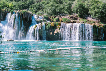 View of waterfall Skradinski Buk in Krka National Park one of the most famous national parks and visited by many tourists.Skradinski Buk:KRKA NATIONAL PARK,CROATIA,MAY 27,2017