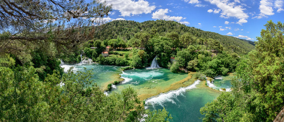 Panoramic Aerial View of waterfall Skradinski Buk in Krka National Park one of the most famous national parks and visited by many tourists.Skradinski Buk:KRKA NATIONAL PARK,CROATIA,MAY 27,2017 © epic_images
