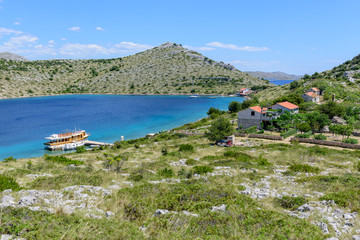 Yacht mored in a small bay in national park Kornati. Croatia.SIBENIK,CROATIA,May 28,2017
