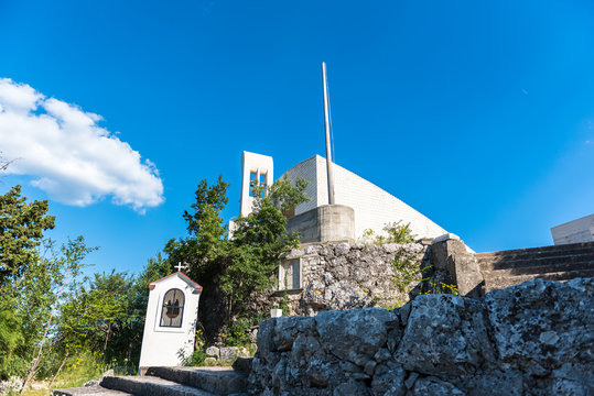 The church of  lady of Carmel on the Okit hill above Vodice in CROATIA,MAY 27,2017