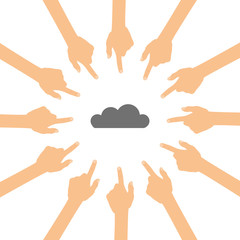 Fototapeta premium Viele Hände zeigen auf - graue Wolke