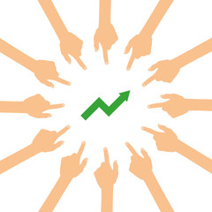 Viele Hände zeigen auf - Aufstieg - Aktien - Finanzen