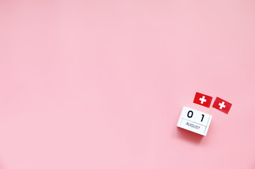 AUGUST 1 Wooden calendar Concept independence day of Switzerland and Switzerland national day.Copy space,minimal style