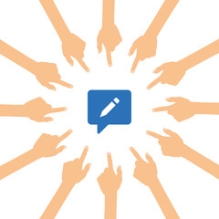 Viele Hände zeigen auf - Status bearbeiten - Soziales Netzwerk