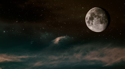 Fototapeta na wymiar Half moon with stars and nebulae.