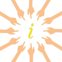 Viele Hände zeigen auf - Info - Informationen