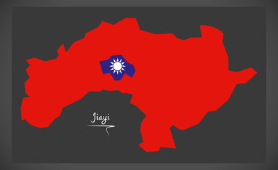 Jiayi Taiwan map with Taiwanese national flag illustration