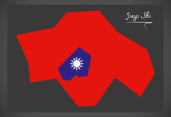 Jiayi Shi Taiwan map with Taiwanese national flag illustration