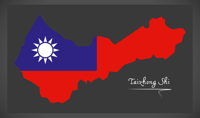 Fototapeta premium Taizhong Shi Taiwan map with Taiwanese national flag illustration