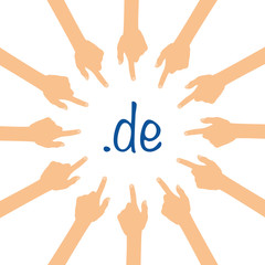 Viele Hände zeigen auf - de - Webadresse