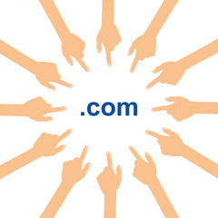 Viele Hände zeigen auf - com Adresse