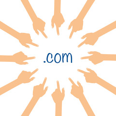 Viele Hände zeigen auf - com - Web Domain