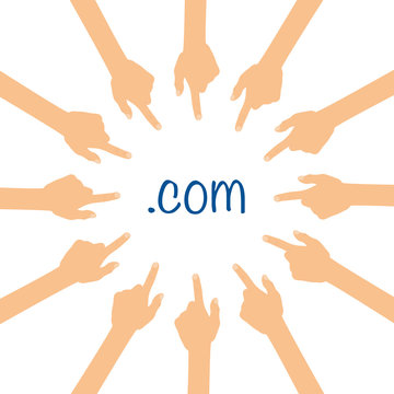 Viele Hände zeigen auf - com - Web Domain