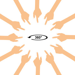 Viele Hände zeigen auf - 360 Grad