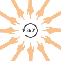 Viele Hände zeigen auf - rundum Blick - 3D